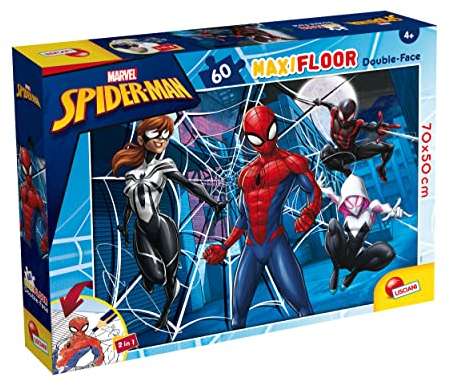 Liscianigiochi - Marvel Spiderman - Maxifloor Puzzle für Kinder ab 4 Jahren - 70x50cm - Riesiges Superhelden-Puzzle Doppelseitig - Rückseite zum Ausmalen.