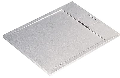 Ideal Standard - Ultra Flat S i.life, Piatto doccia rettangolare 100x80 in resina, Piletta di scarico lato corto, Finitura opaca effetto pietra, Bianco