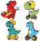 USHOBE 4Pcs Dinosaurier Pin Cartoon Tier Broschen Niedlich Legierung Anstecknadel Skateboard Fahrrad Gitarre Dinosaurier Form Emaille Pin Für Kleidung Taschen Rucksäcke Jacken Hut
