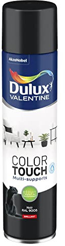 Dulux Valentine Peinture Intérieure et Extérieure Aérosol Color Touch - Pour bois, plastique, PVC, carton, papier - Noir Brillant - 600ml