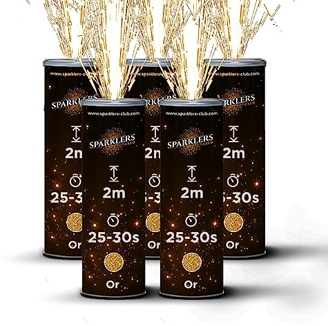 Lot de 5 Jets de Scène 2 Mètres / 30 Secondes couleur Or ou Argent - Jet de scène Artifice d'Intérieur à Étincelles Froides pour Mariage - SPARKLERS CLUB® (Or)
