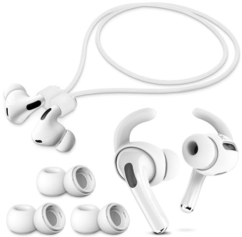 Empire Magnetic Airpod Strap + 3 Pairs Airpod Pro Earbuds Tips (Medium) + 1 Pair Soft Silicone Airpod Hooks Compatible with Air Pods Pro 2 - Anti-Lost Strap, Earbud Tips, Anti-Slip Ear Hooks