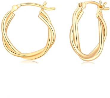 Creolen Gold Twisted Hoop Ohrringe für Mädchen Frauen, 14 Karat Vergoldet Creolen Hypoallergene Schlafen Ohrringe für Damen Herren