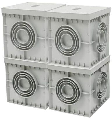 Packung mit 4 wasserdichten Behältern für den elektrischen Boden, grau, quadratisch, mit Blinddeckel, IP54, Bewässerungs- und Elektrizitätsbehälter, PVC-Behälter für Garten, Bewässerung, elektrische