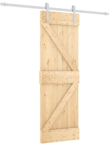 vidaXL Schiebtür mit Beschlag, Tür mit stabilen Gleitschienen, Holzschiebetür für Schlafzimmer Küchen Scheunen, Holztür Schiebetürsystem Schiebetürbeschlag, Massivholz Kiefer