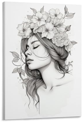 Minimalistische Blume Frau Gemälde auf Leinwand Wandkunst Abstrakte Linien Mädchen Gesicht Leinwand Drucke Poster Wanddekoration für Heimdekorationen