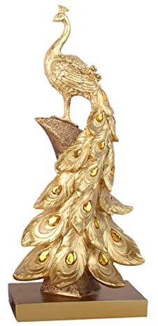 Leisurealeaneag Pfau Statue Ornament Figur Geschenk für Bücherregal Schrank Kunst Dekor Gold L