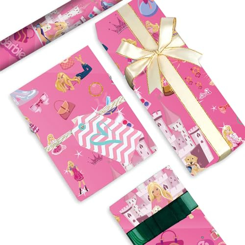 Geschenkpapier Kinder, Geschenkpapier Mädchen, Prinzessin Geschenkpapier Pink 5 Blätter 51*75cm Geschenkpapier Geburtstag,PQKL-party Anime Geschenkpapier Weihnachten kinder für Kindergeburtstage Party