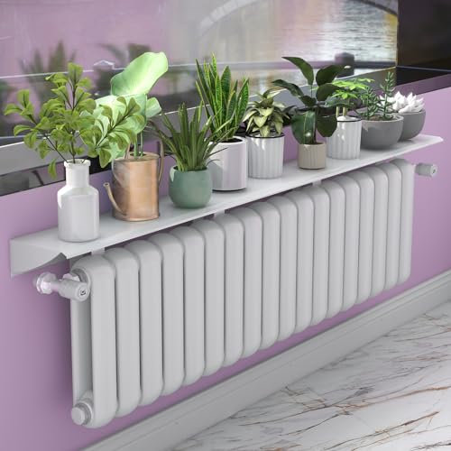 UVCMDUI Tablette Radiateur Universelle Blanche, Etagere Radiateur sans Percer Anti-Fumée et Anti-Poussière, Cache Radiateur en Alliage D'Aluminium Antirouille, Portant 20kg,Width 17cm,200cm