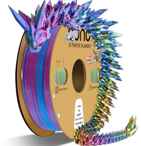 Eono PLA Filament Triple Color Coextrusion Silk 3D Printer Filament 1.75mm for 3D Printer & 3D Pen, Multicolor PLA Rainbow Filament, 1kg(2.2lbs) Silk PLA Red Gold Blue.