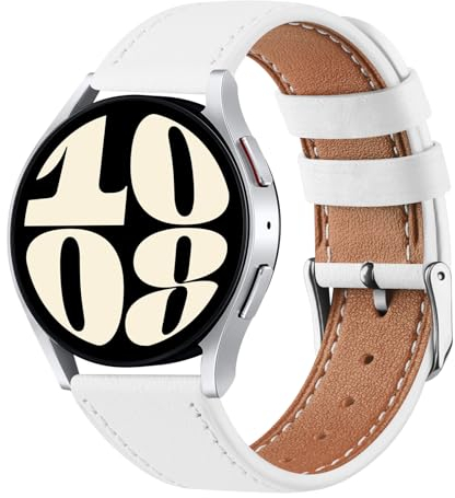 Vancle für Samsung Galaxy Watch 6 Armband 40mm 44mm Leder Damen Herren,Weiches Atmungsaktives 20mm Leder Sport Armband Ersatzarmbänder für Samsung Galaxy Watch 6 Classic 43mm 47mm(Weiss)