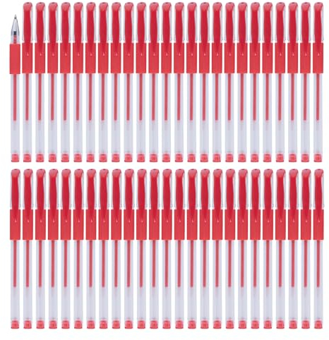 OFFICER PRODUCTS Gelkugelschreiber Kugelschreiber / 50 Stück (50er Pack) /Geltinte Farbe: Rot/Kugeldurchmesser: 0,5 mm/Gelstifte Gelschreiber/Wasserfeste und Nicht Verblassende Tinte/Gummigriff