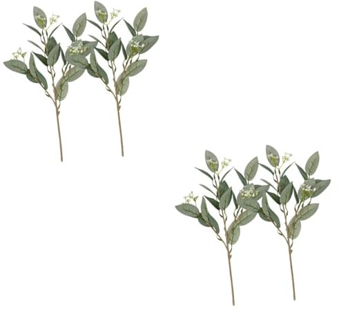 ABOOFAN 4 Stück Künstlicher Olivenzweig Dekoration Desktop-kunststoffanlage Pflanzenstängel Für Zu Hause Blumenvase Ornament Grüne Wohnkultur Mit Obst Pflanzenstamm Kunststoff