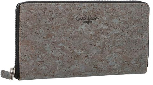 Gusti Geldbörse Leder - Cara Damen Geldbörse Portemonnaie Brieftasche lang Geldbeutel viele Fächer aus Kork dunkelgrau Produkt vegan