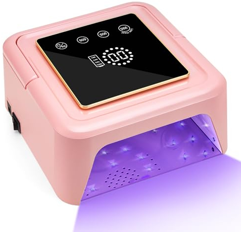 Madenia 108W Kabellose UV Lampe für Gelnägel, Wiederaufladbare Akku UV LED Lampe Nägel, Professionelle Nagellampe mit 4 Timer, LCD Display, Auto Sensor für Zuhause & Schönheitssalon, Rosa