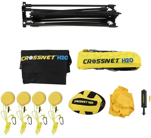 CROSSNET H2O Volleyball-Pool-Spiel – Vier quadratische Netze – schnell zusammengebaut und tragbar – perfektes Pool-Spielzeug für alle Familien mit Zubehör