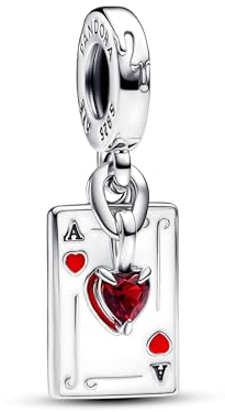 PANDORA Moments Disney Villains Herzkönigin Doppelter Charm-Anhänger aus Sterling Silber mit künstlichem Kristall, Kompatibel Moments Armbänder, 793420C01