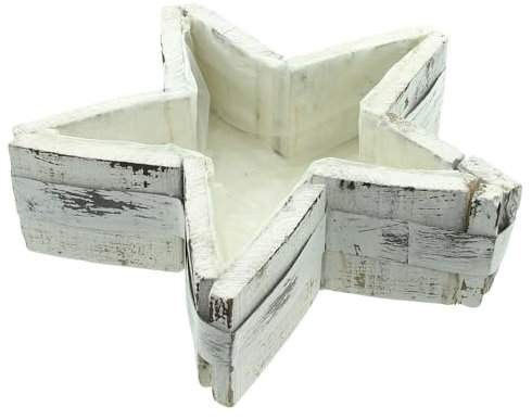 FRANK FLECHTWAREN Pflanzer Weißer Stern, Pinienholz, Metall, ausgeschlagen mit Folie Maße: Ø 29 x 8 cm, winterlich, weihnachtlich