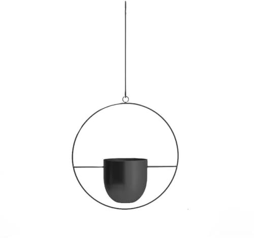 Constprog Maceta colgante geométrica moderna de metal para plantas de jardín, soporte para flores (B# redondo negro)