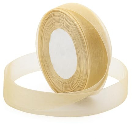 Hebterrka Goldenes Geschenkband, 1 Zoll 50 Yard Sheer Organza Band, Chiffonband für Geschenke, Blumensträuße, Hochzeitsdekoration, Valentinstag, Präsente