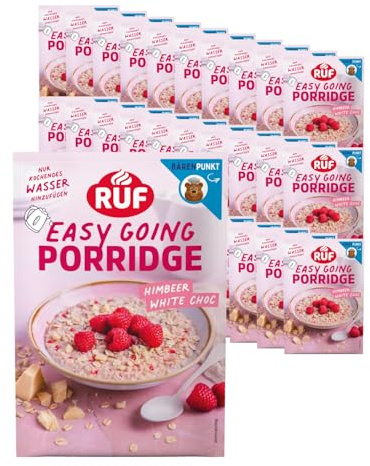 RUF 30er Pack Monats-Vorrat Porridge Himbeer White Chocolate, Instant Haferbrei für ein schnelles und gesundes Frühstück, 30 x 65g Beutel