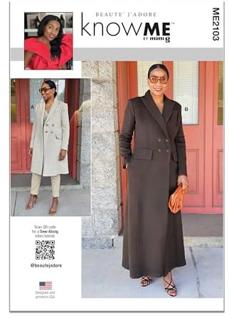 KNOW ME Sewing Pattern ME2103K5 Misses' Lined Coat in Two Lengths by Beaute' J'Adore K5 (8-10-12-14-16)