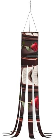 WCXTHGFA Windsack mit roter Rose auf Klavierdruck, vielseitig, charmante Outdoor-Dekoration für Herbst, Erntedankfest, Winter