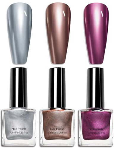 Metallic Nail Polish, Chrome nail polish, Quick Dry Nail Varnish, Mirror Effect Polish, Silver Plating No UV Needed, metallic nail varnish Sets for Women (SET 2)