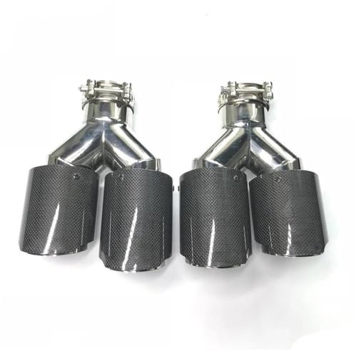 EKEGUY Auspuffblenden 1 Paar (Links + Rechts) Verschiedene Größen Universelles Endrohr Glänzendes Carbon-Auspuffrohr Mit Zwei Enden Endrohrblenden(60MM IN-76MM Out)