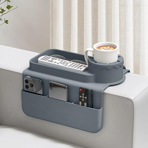 Seahelms Sofa Couch Cup Holder Silicone Sofa Arm Tray with Dual Side Pockets Anti-Slip Desk Chair Sofa Armrest Organizer Sofa Drink Holder for Drinks/Phone/Tablet/Remote/Snack,Gifts for Family