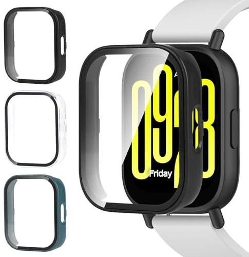 aceyoon 3 Pièces Coque pour Xiaomi Redmi Watch 5 Active, Protection Écran Dur PC Matériel Ultra Mince Verre Trempé Intégré, Film de Protection Compatible avec Redmi Watch 5 Active (3 Couleurs)