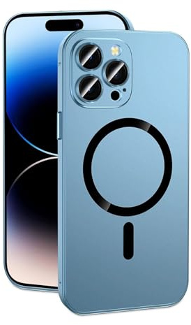 Magnetic Charging Aluminum Metal Bumper Matte Shell for iPhone, Magnetic Charging Anti-Collision Matte Protective Case for iPhone 16/15/14/13 Pro Max (for iPhone16,Blue)