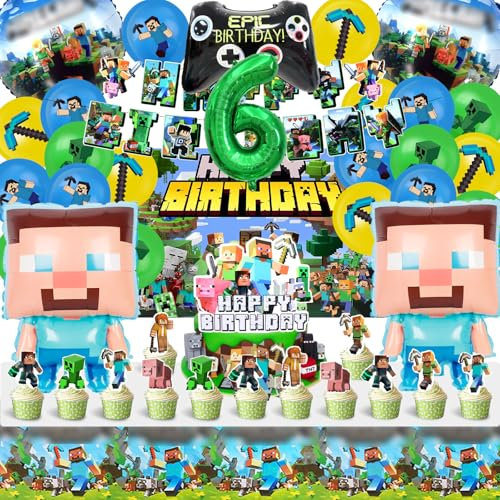 52pcs Decoracion Cumpleaños Del Juego 6 años, Decoración Fiestas Del Juego, Decoración Pastel Globos Pancarta Cumpleaños, Deco Infantil Cumpleaños Fiestas
