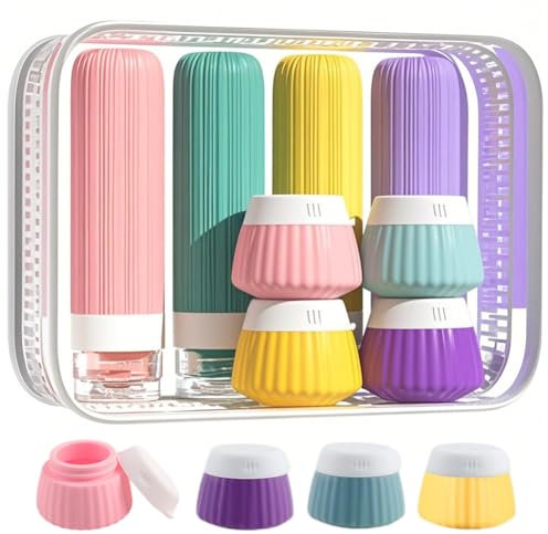 Travel Bottles for Toiletries 8 Pack Travel Containers for Toiletries Silicone Cream Jars Leak Proof Squeezable Travel Size Containers Travel Essentials for Lotion Soap Liquid Shampoo