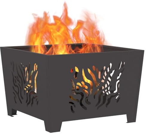 vidaXL Feuerstelle Schwarz 60 x 60 x 40 cm Wetterfeststahl | Hergestellt aus robustem kaltgewalzten Stahl, Geeignet für hohe Temperaturen, Perfekt für draußen, ohne zu rosten