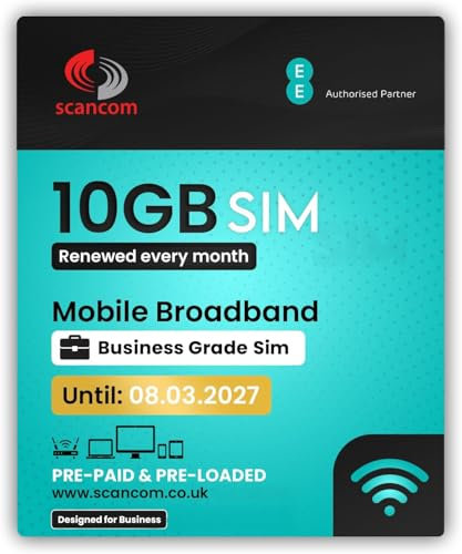 EE 10GB Data SIM – Uncapped 5G Speeds – Preloaded EVERY MONTH Until 8th MARCH 2027 – No Contract – Plug & Play for Business Broadband, Routers & Phones