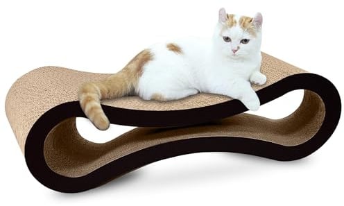 PetsTown Cat Scratcher Board, Durable Cardboard Cat Scratching Pad with Catnip for Indoor Cats, Large