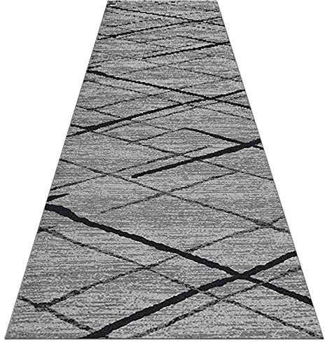 Extra langer moderner grauer Teppich für Flur, Küche oder Heimtreppen, 0,8 x 3 m, Dunkelgrau von 1 m bis 6 m