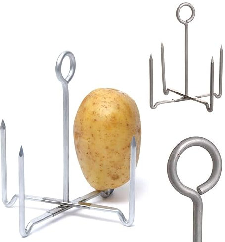 Folding Jacket Potato Baker with 4 Heat Spikes – Aluminum Baked Potato Rack for Oven & Grill – Crispy Skin & Fluffy Inside – Reusable Potato Cooking Stand Tray with Handle