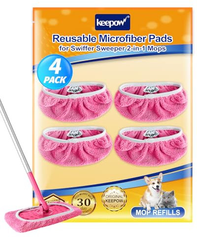 KEEPOW 4 Stück Wiederverwendbare Bodentücher für Swiffer Bodenwischer, Waschbare Mikrofaser Tücher für Swiffer Feuchte Bodentücher, Nass & Trocken, für die Reinigung von Hartholzböden, 1 Waschbeutel