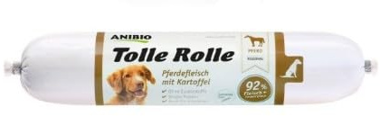 Anibio 8 x Tolle Rolle Pferd 400g | 92% Pferdefleisch | Nassfutter für Hunde | Single Protein | hypoallergenes Pferdefleisch | mit Kartoffel | Getreidefrei | Geprüfte Qualität | Made in Germany