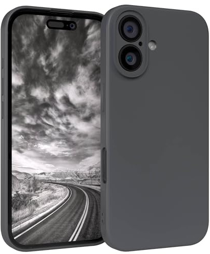 EAZY CASE - Silikonhülle für iPhone 16 Hülle Silikon Case Grau weich stoßfeste Handyhülle Schutzhülle mit Kameraschutz Dünn Premium Schutz Cover TPU Phone Bumper in Anthrazit Matt