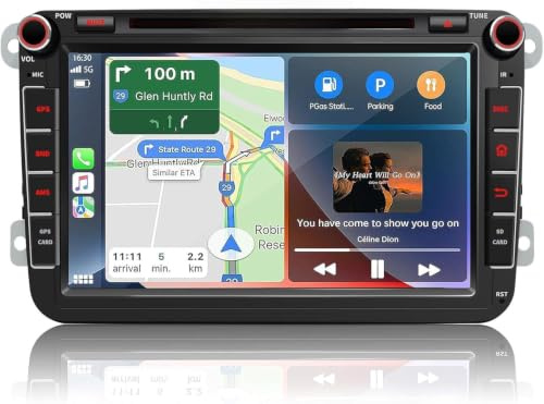 Autoradio für VW Golf 5 6 T5 Polo Sharan Passat Tiguän,[Android 14.0 4GB+64GB 2.0Ghz] CAWELL 8 Zoll HD Doppel DIN Radio mit 4G/Navi/Bluetooth WiFi/GPS/RDS/USB/FM/SD/RCA DVD/CD CarPlay