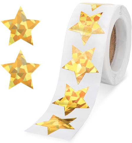 500 Stück Gold Sterne Aufkleber,Glitter Stern-Aufkleber Gold Belohnung Sternaufkleber 2,5cm Selbstklebend Dekorative Stern Aufkleber Glitter Sternaufkleber Weinachten für Grußkarten Geschenke Basteln