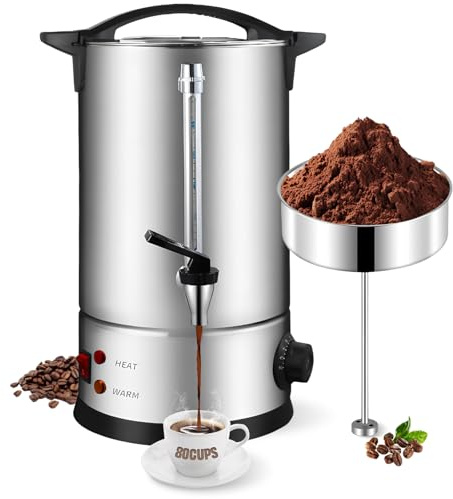 Bostar Percolateur à Café Professionnel 8L en Acier Inoxydable, Machine à Café Filtre avec Thermostat Réglable et Fonction Maintien au Chaud, Distributeur de Boissons Chaudes pour Bureau (12, Litres)