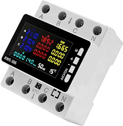 Compteur Électrique Triphasé À 4 Fils, 9 En 1 Compteur D'Énergie 80A 220VAC, Compteur D'Électricité Numérique, Multifonction Triphasé Kwh Voltmètre Ampèremètre Avec Protection Multiple
