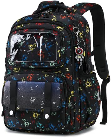 Sisipoet Sac à Dos Cartable Garçon Imperméable pour Collège Lycée | Sac d'école avec Fenêtre Transparente, Bretelles Respirantes, Bandes Réfléchissantes pour les Voyages