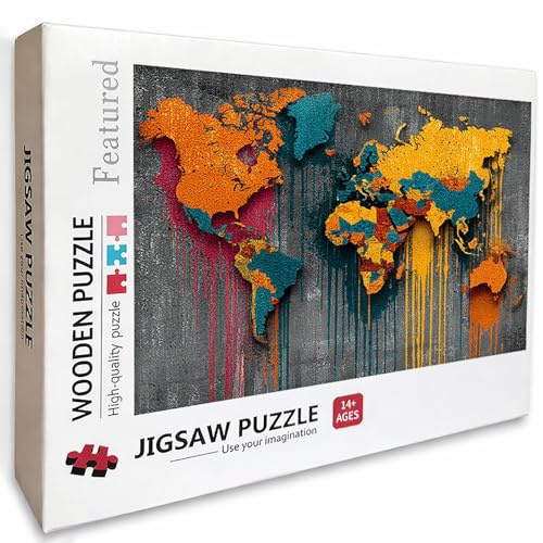 Weltkarte Puzzle 4000 Teile für Erwachsene, DIY Holzpuzzle 141x87cm, Holzpuzzle Erwachsene für Die Ganze Familie, Clevere Rätsel, Deko Puzzles und Geschenke, Geschicklichkeitsspiel, (Graffiti) 0-3406