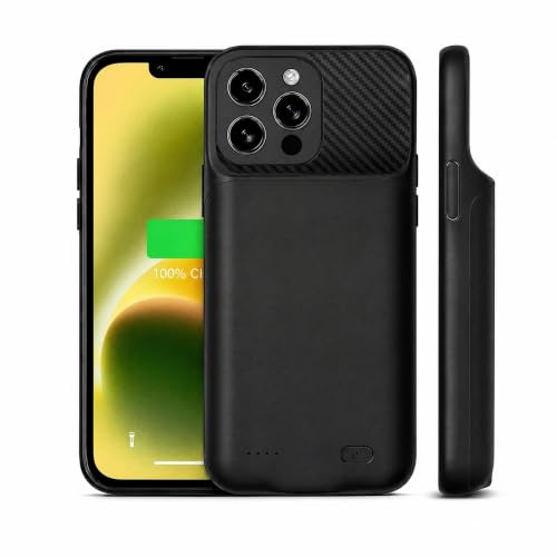 FLSTOR Battery Power Case for iPhone 12 Pro Max 6.7 inch 10000mAh Black | Also for iPhone 13 Pro Max, 14 Pro Max 6.7 inch, Heavy Duty and Portable, Add 150% Battery Life, Comes with Screen Protector