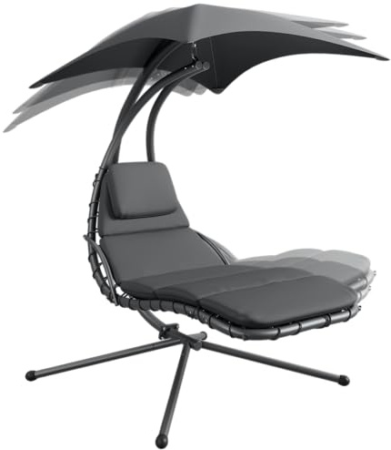 STEELSØN Nyria Schwebeliege Anthrazit, Hängesessel, mit Gestell, bis 120 kg | Hängeliege mit Sonnendach, Polsterauflage, Schaukelliege, Sonnenliege wetterfest, Relaxliege, Outdoor, schwereloses Schwingen